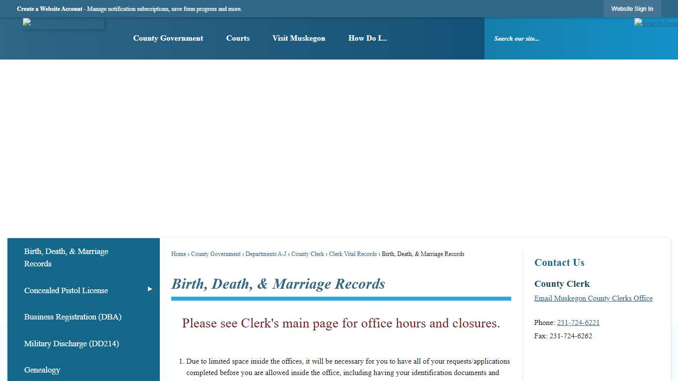 Birth, Death, & Marriage Records | Muskegon County, MI