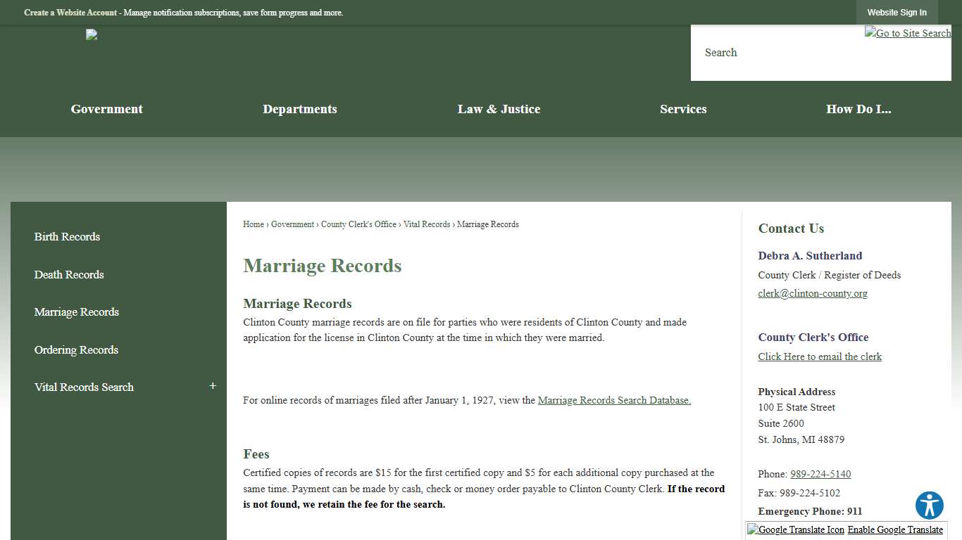 Marriage Records | Clinton County, MI